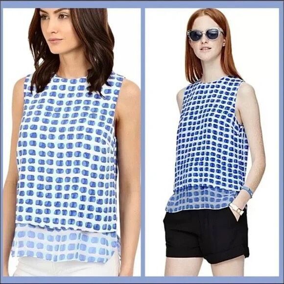 Kate Spade New York Layered Island Stamp Tank Blue Polka Dot Pattern Size Small - Picture 4 of 4
